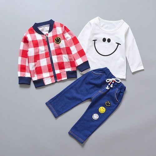 3PCS Toddler baby boys Girls Smiling face coat+T-Shirt + Pants clothes set - Picture 5 of 14