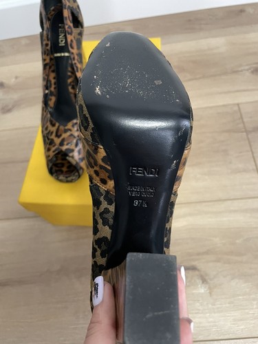 Vintage Rare FENDI Open Toe Pumps High Heels Leopard Women's SIZE 37.5 Italy - Picture 9 of 14