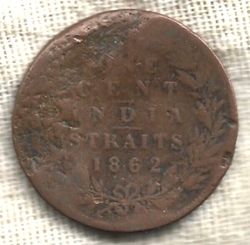 1862 STRAITS SETTLEMENTS 1 CENT- EMPRESS VICTORIA - BRITISH MALAYSIA - FREE SHIP - Picture 2 of 2