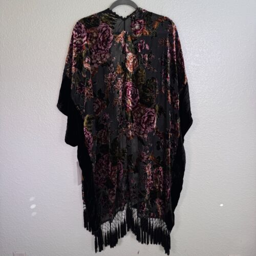 Line and Dot Kimono Womens Velvet Floral Cardigan Fringe Boho Whimsy OS Revolve - Picture 2 of 11