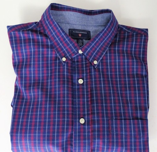 Saddlebred Long Sleeve XL Plaid Navy Blue Red Dress Button Down Collar Shirt