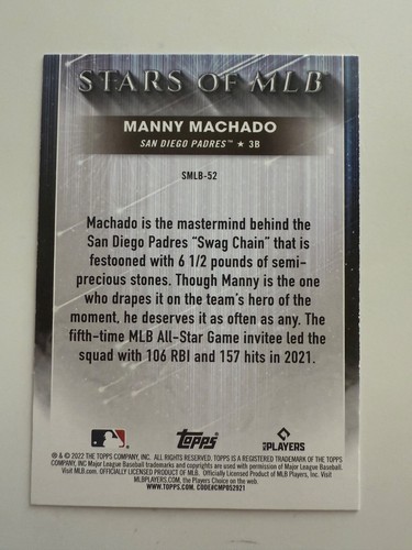 Manny Machado #SMLBC-52 Topps Baseball 2022 Series 2 Stars Of MLB Chrome Card - Picture 2 of 2