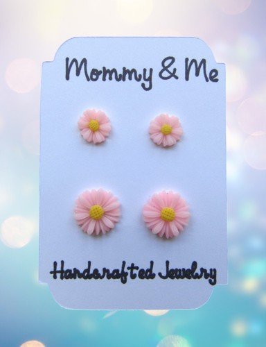 Mommy & Me Pink Daisy Stud Earrings, Mother and Daughter Matching Earrings Gift - Picture 9 of 9