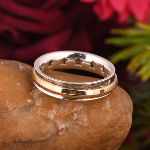 Anillo de meditación giratorio de dos tonos hecho a mano de plata esterlina 925 talla - Imagen 4 de 5