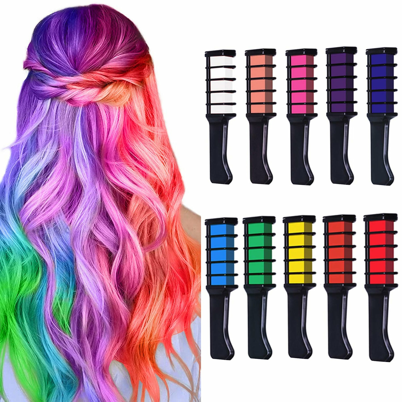 10 Color Hair Chalk for Girls Makeup Kit Comb Temporary Washable Hair Color  Dye for Kids Birthday Halloween Christmas Gifts - AliExpress