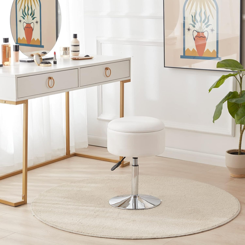 Adjustable Ottoman Stool White Vanity Stool Vanity Chair for Makeup Room Stool C - Picture 3 of 9