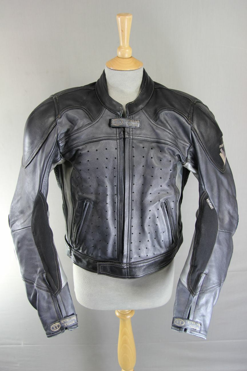 FRANK THOMAS XTREME TOUR SILVER & BLACK HIDE LEATHER BIKER JACKET+CE ARMOUR 38IN Świetne oferty, nowości