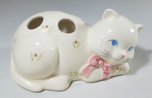 Vintage Cat Figurine Russ Bud Vase Pen Holder Toothbrush Holder Floral Carmic - Picture 2 of 7