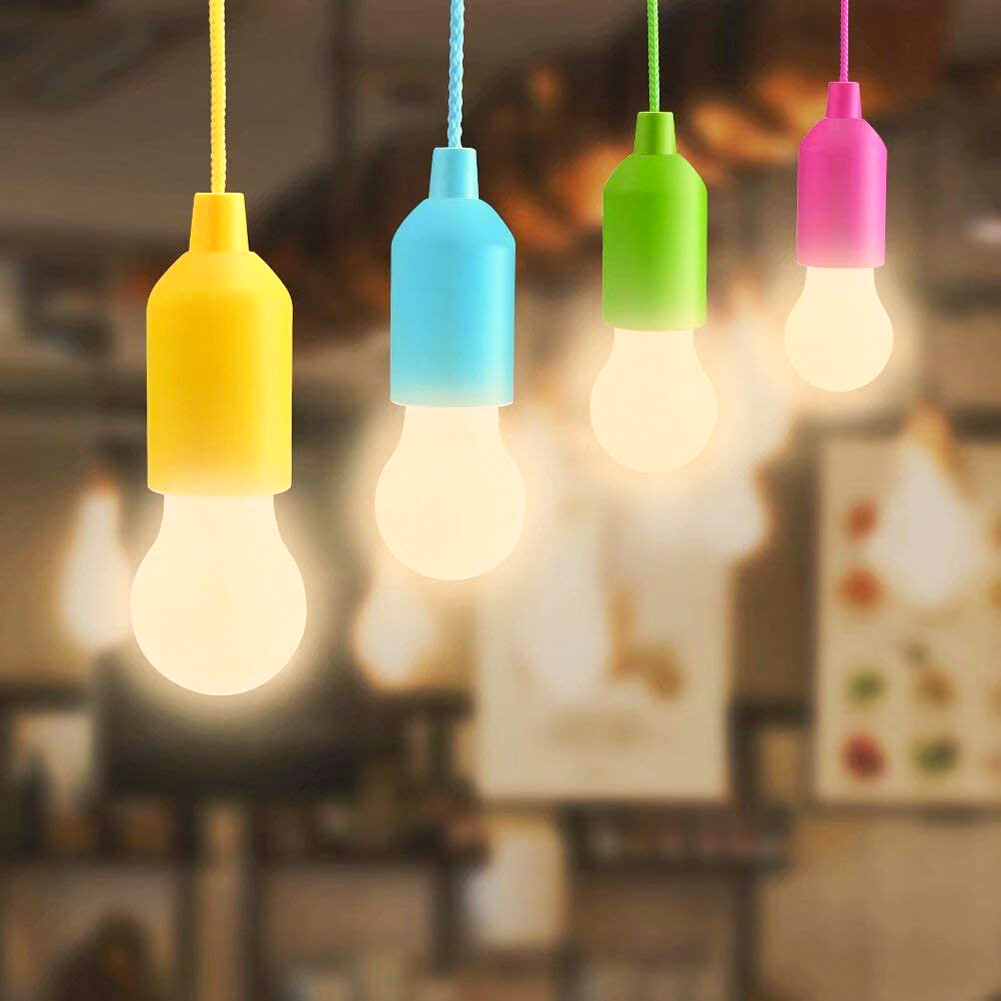 Portable LED Pull Cord Light Bulb Battery Colorful Hanging Warm White Lamp lot