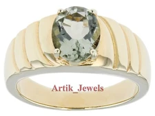 Natural Prasiolite Gemstone With 14K Gold Plated Silver Ring For Men's #863