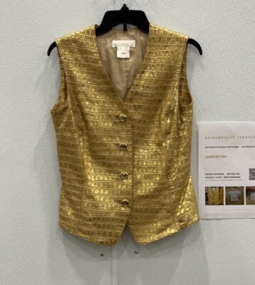  ESCADA Margaret Ley WOMENS ALLIGATOR pattern GOLD LEATHER VEST SZ 38 