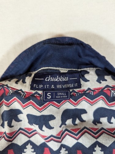Chubbies Shirt Men's Small Flip It Reverse It Polar Bear Christmas Tree Blue - Picture 8 of 10