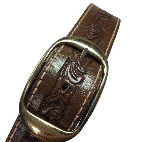 Kids Hand Tooled Leather Western Belt With Buckle Brown - Size 24 - Picture 2 of 15