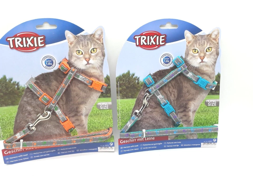 Katzengarnitur Geschirr mit Leine reflektierend Umfang 22-36cm Hals 18- 28 cm