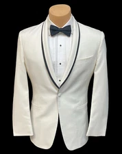 Men's Ike Behar Ivory Tuxedo Jacket Slim Fit Shawl Lapels with Black Satin Trim