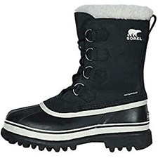 New SOREL Women's Caribou Waterproof Winter Boot Black Stone Lace Up Size 8 US