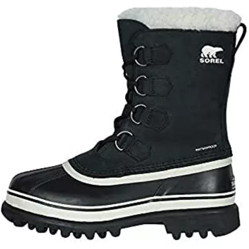 New SOREL Women's Caribou Waterproof Winter Boot Black Stone Lace Up Size 7 US
