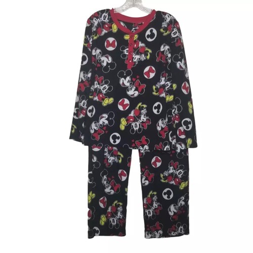 Disney Mickey Minnie Mouse Black 2 Piece PJ Pajamas Set Size Youth Large 12-14