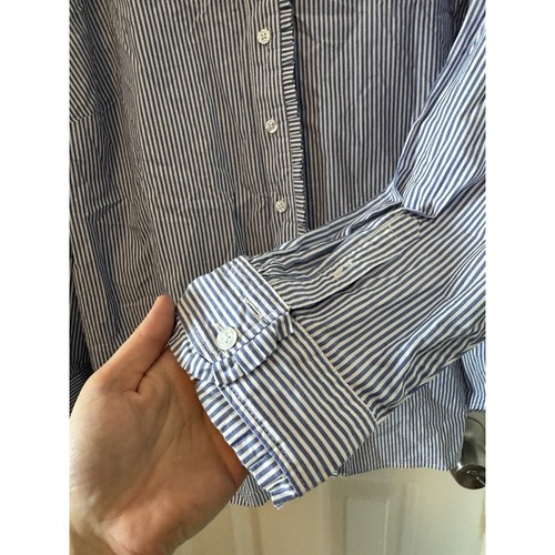 TALBOTS 3X blau-weiß gestreifte Langarm Bluse Rüschendetails Knopf - Bild 2 von 7