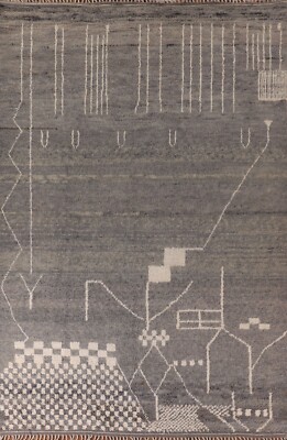 Gray/ Ivory Tribal 9x13 ft. Moroccan Large Rug Hand-knotted Wool Carpet