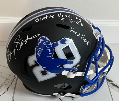 Barry Sanders Signed Full Sized Sanders Statue Unveiling Helmet #8/20 - Schwartz