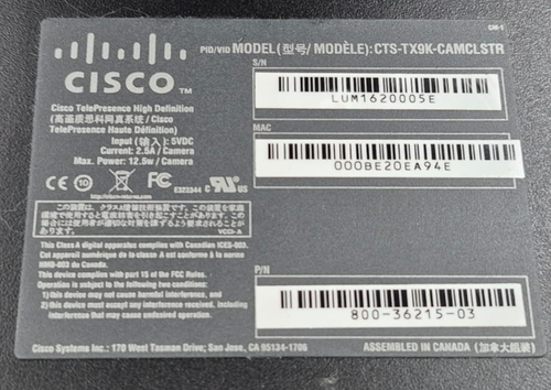 Cisco Telepresence High Definition Model: CTS-TX9K-CAMCLSTR W/ 3 Camera Cords - Picture 6 of 8