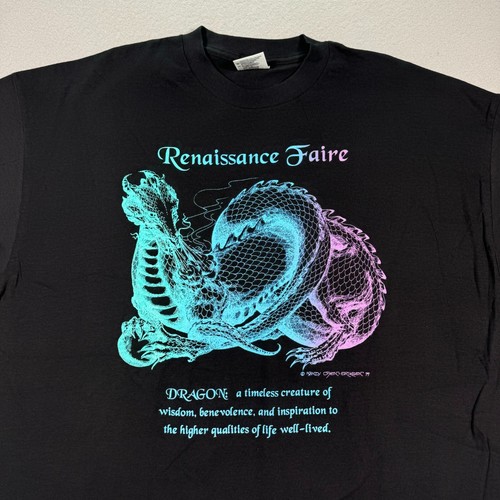 Vintage Renaissance Faire T-Shirt Adult 2XL Black Oneita Power Pro Dragon 1979 - Picture 3 of 9