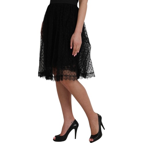 DOLCE & GABBANA Skirt Black Nylon LaceTrim HighWaist A-line IT46/US12/XL 1700usd - Picture 2 of 7