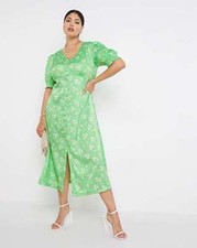 SIMPLY BE LADIES PRINTED JACQUARD BACK DETAIL MIDI DRESS GREEN NEW (430) SALE