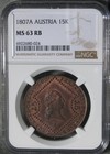 1807-A Austria 15 Kreuzer Ngc Certified Ms 63 Rb World Coin #615