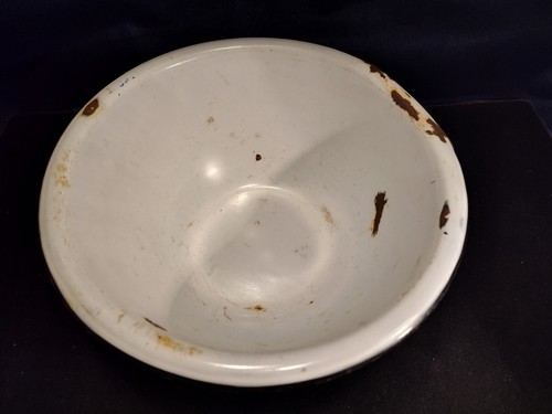 Vintage Large White Enamelware Basin Bowl Black Trim Rim Wash 12" - Picture 4 of 11