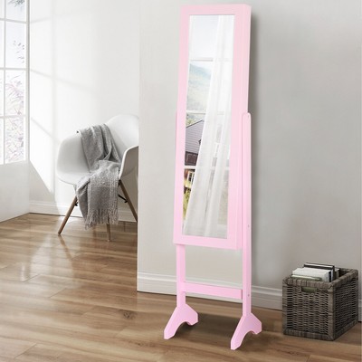 Floor Standing Dressing Mirror Wooden Jewellery Cabinet Mirror