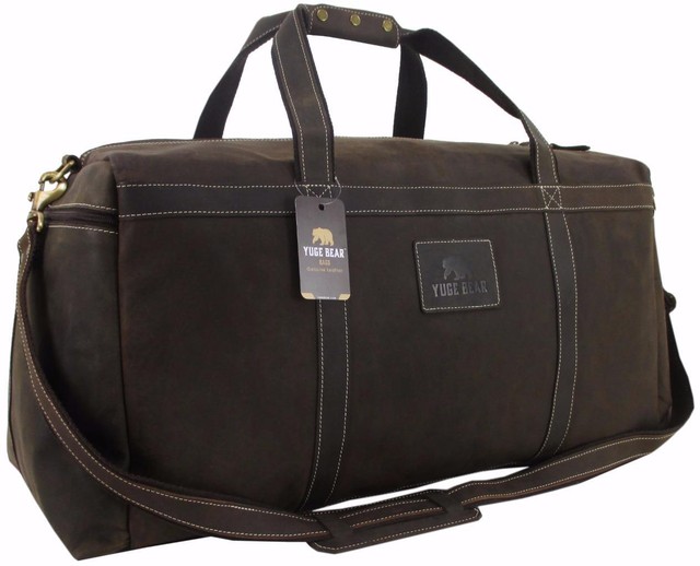 28 Yuge Bear Mens Vtg Genuine Leather Duffel Large Weekender Luggage Travel Bag
