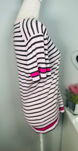 JOHN SMEDLEY Pink Stripe Sea Island Short Sleeve Cardigan Size XL - Picture 5 of 14
