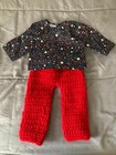 Navy Blue Stars Fabric Top and Red Crochet Pants Set for 18" Doll — photo 3