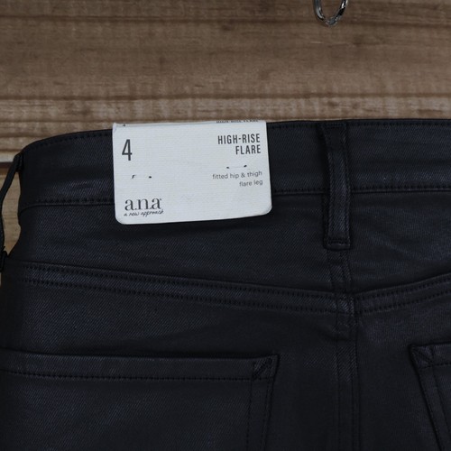 a.n.a. A New Approach Jeans Flared Leg High Rise Womens 4 Tall Black Shiny Denim - Picture 9 of 10