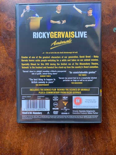 Ricky Gervais Live 1 Animals DVD Classic Stand Up Comedy 5050582089004 | eBay Ricky Gervais Live 1 Animals DVD Classic Stand Up Comedy 5050582089004 | eBay
