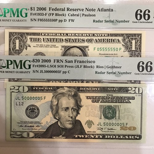 FR#1933-F&FR#2095-L.Amazing Set Of Radar Ser#s,consisting Of Zeroes &Fives.PMG66 - Picture 4 of 10