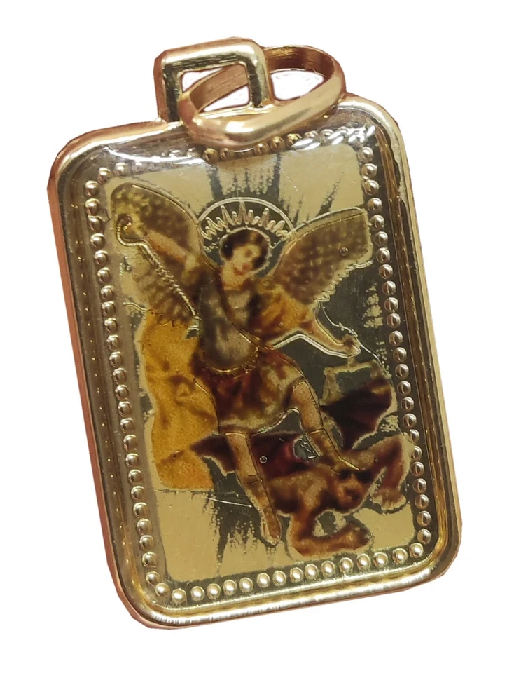 Ciondolo medaglia collana San Michele Arcangelo in argento sterling 925 e oro - Immagine 3 di 4