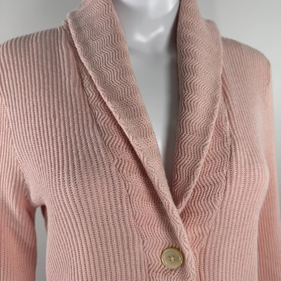 American Living 女式中号浅粉色亚麻棉混纺针织开衫 — 第 3/4 张图片