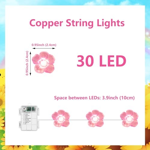 Flower String Lights Vines with Fairy Lights, 30 LED Copper Wire Cherry Blossom - Picture 6 of 7