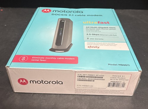 Motorola MB8611 DOCSIS 3.1 2,5 Gbps Kabel Modem AC Ethernet Kabel Xfinity zapieczętowany - Zdjęcie 3 z 6