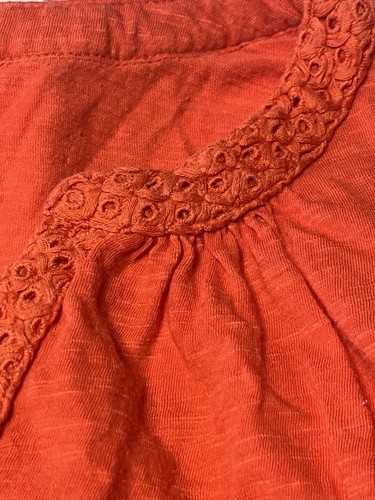 Lucky Brand Womens Long Sleeve Top Small Orange Embroidery Cotton - Picture 7 of 12