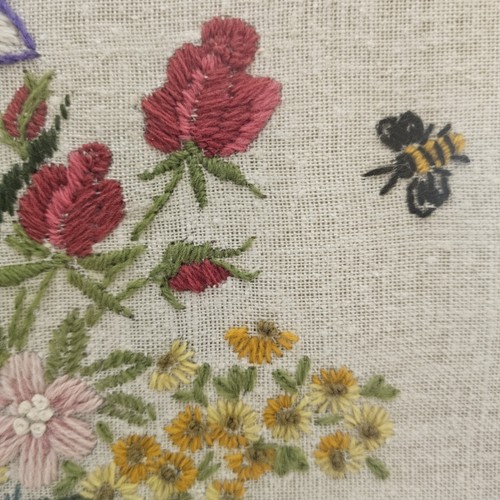 Vintage Crewel Embroidery Floral Picture Framed - 18x21 - Cottage Floral Theme - Picture 11 of 18