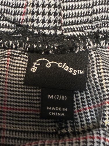 Art Class Brand Girls Checked Pants with Belt Size Medium 7/8 Black Gray Red - Picture 4 of 4