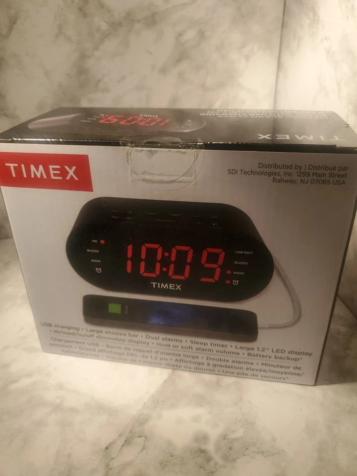 Timex Alarm Clock for Bedroom with FM Radio and USB Charger - Black - Image 2 of 2