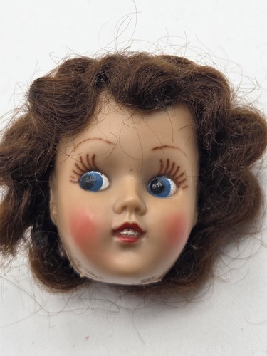 Vintage Molded Hard Plastic About 1.5" Doll Head Dark Hair Unbranded Tlc
