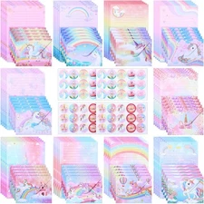 160 Pcs Rainbow Unicorn Stationary Set 50 Unicorn Writing Papers with 50 Envelop