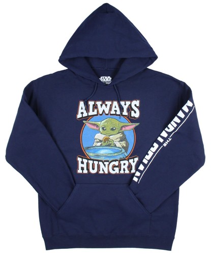 Star Wars Men's Distressed Grogu Baby Yoda Always Hungry Pullover Hoodie