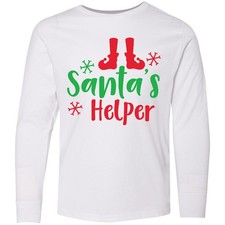 Inktastic Santa's Helper, Elf Shoes, Snowflakes, Youth Long Sleeve T-Shirt Santa